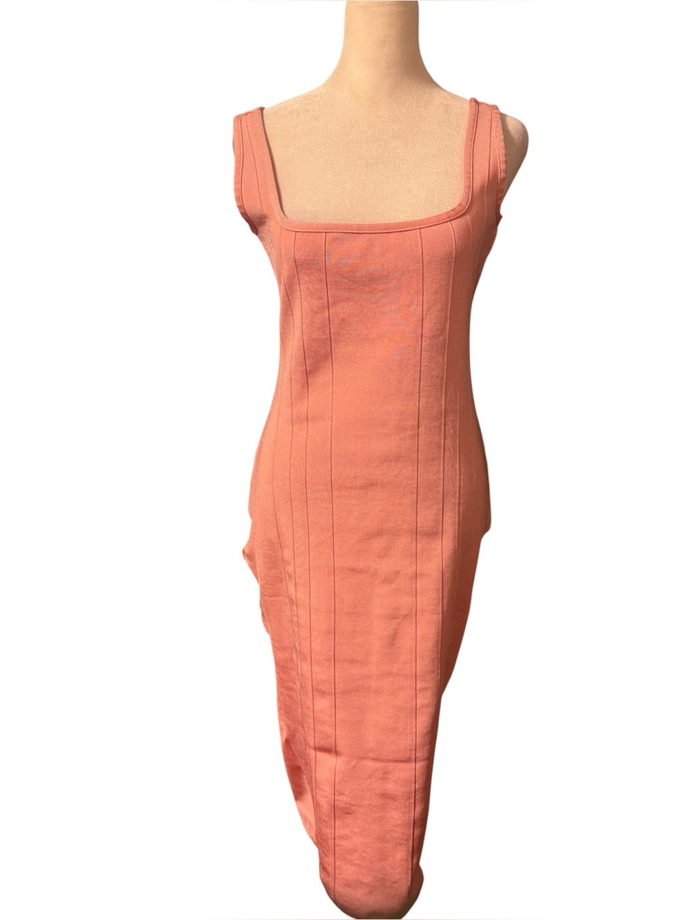 Missguided Coral Square-Neck Midi Bodycon Dress stretch
